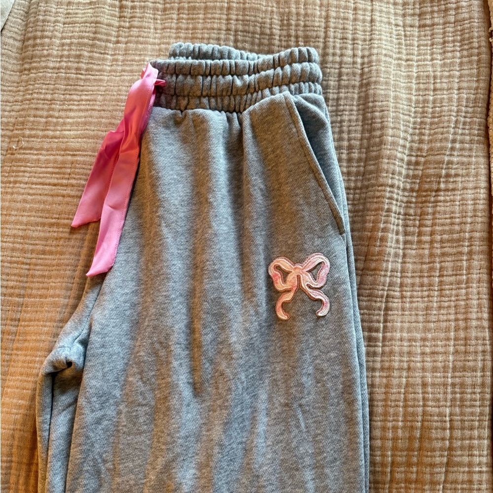 LoveShackFancy x PINK Victoria's Secret Gray Joggers with Pink Bow - Picture 2 of 3